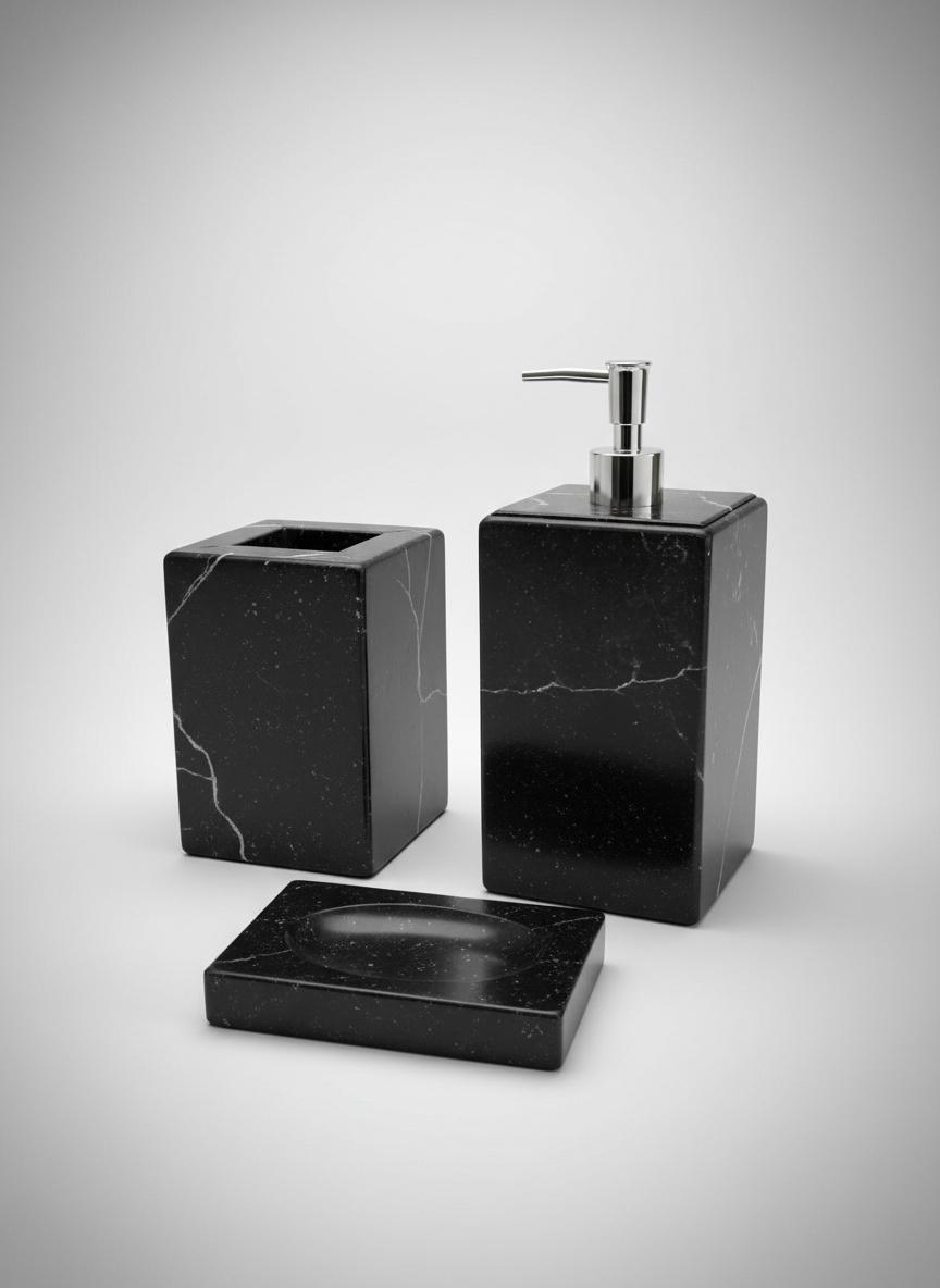 Série de 3pcs accessoires salle de bain en marbre noir 2