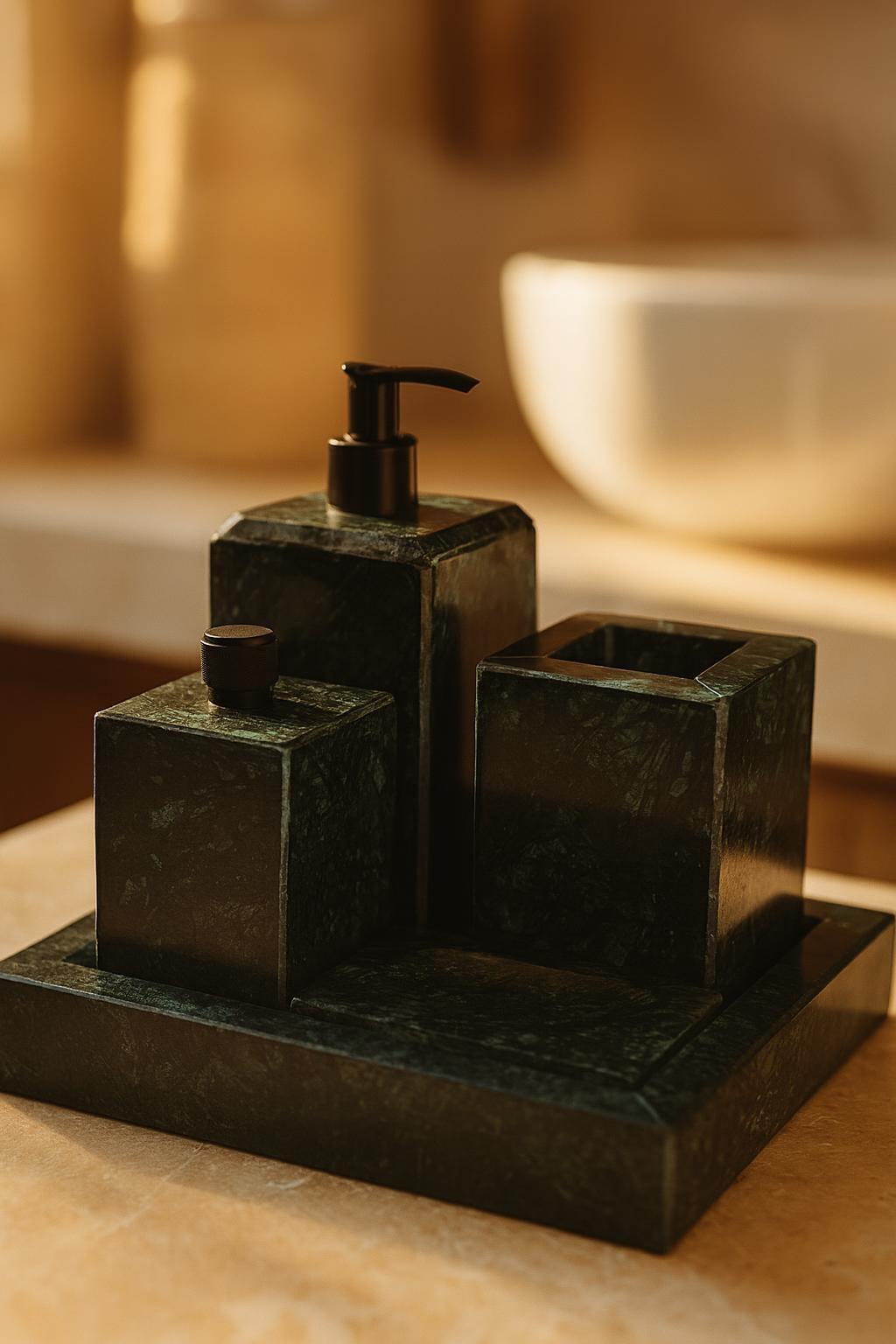 Série 5pcs accessoires salle de bain en marbre vert 2