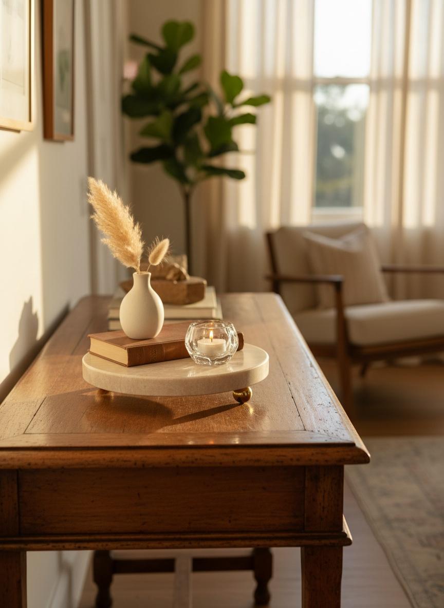 Round Beige Marble Stand with Golden Legs