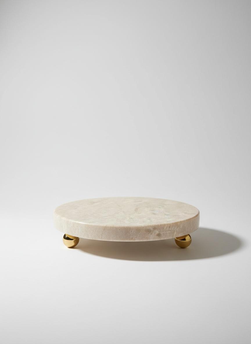 Round Beige Marble Stand with Golden Legs 2