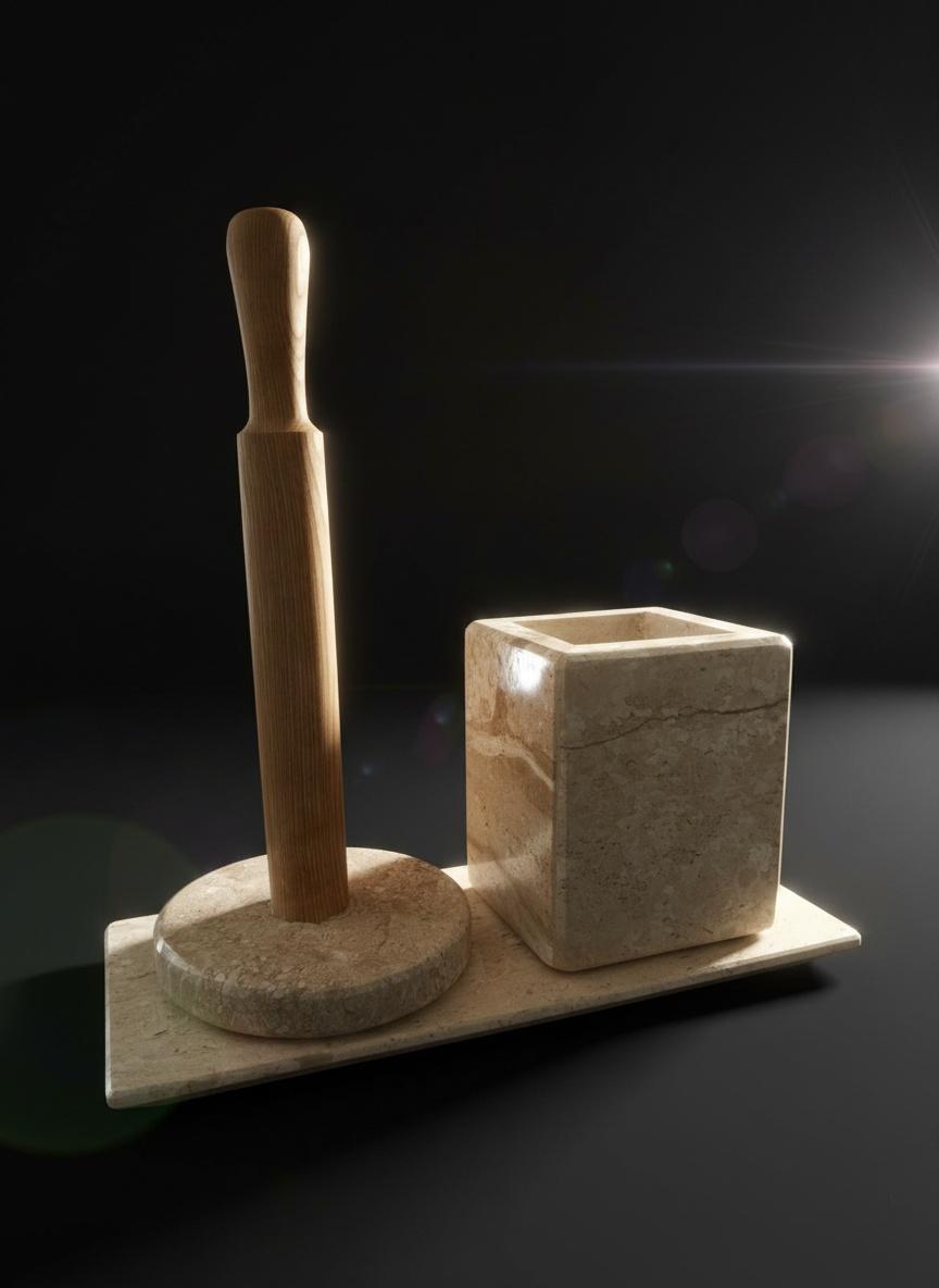 3pcs Beige Marble Kitchen Accessories Set 3