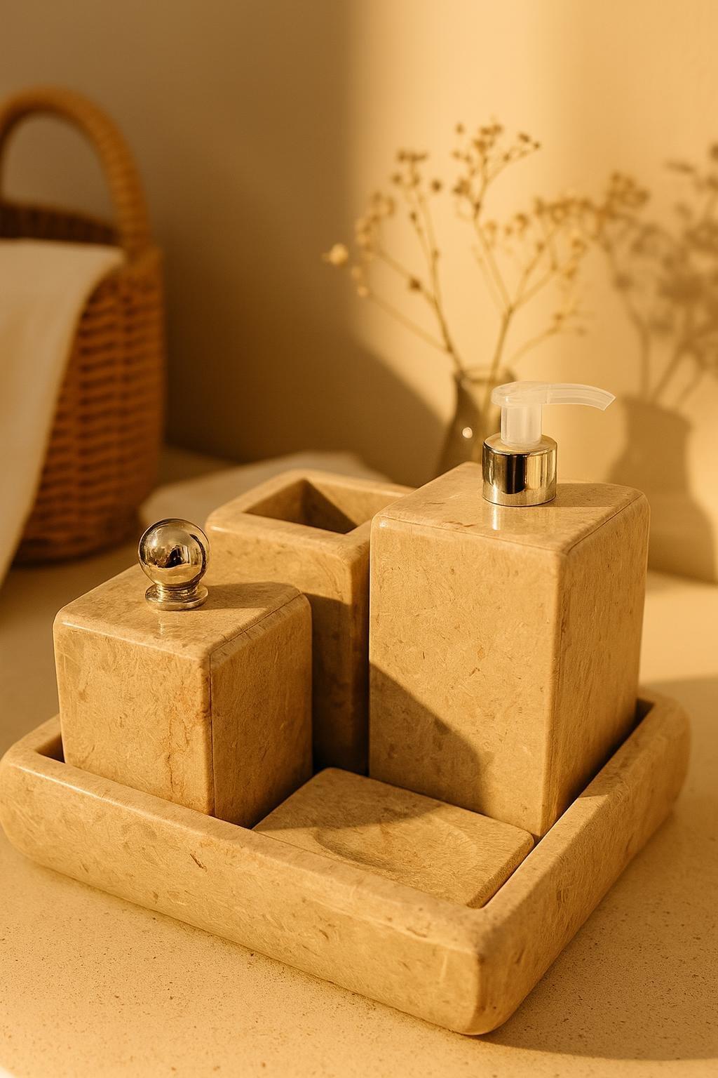 Série 5pcs accessoires salle de bain en marbre grège 2