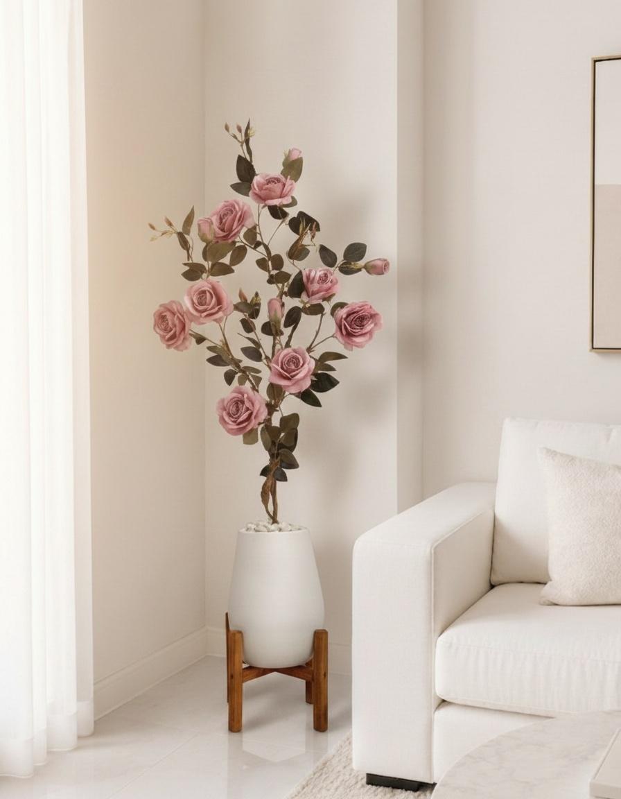 Artificial Old Pink Rose in Pot 2