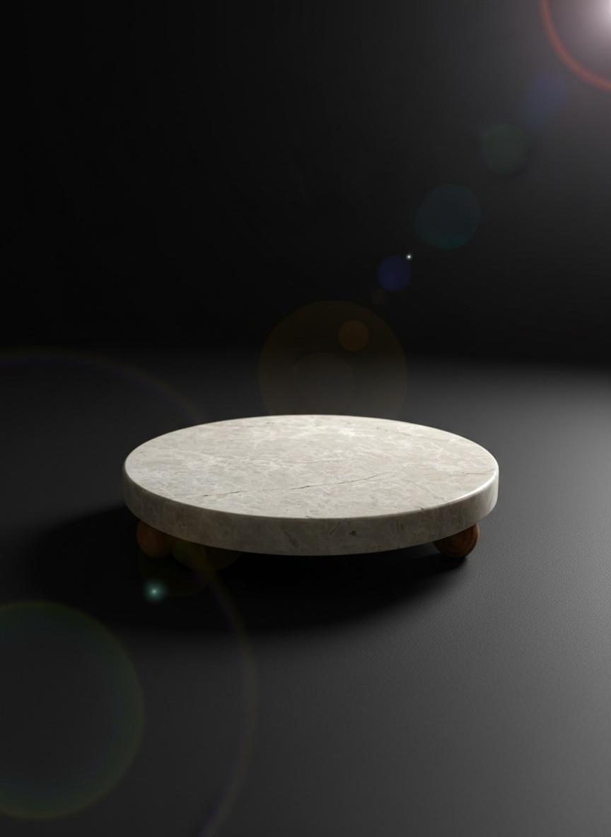 Round Beige Marble Stand with Wooden Legs 2