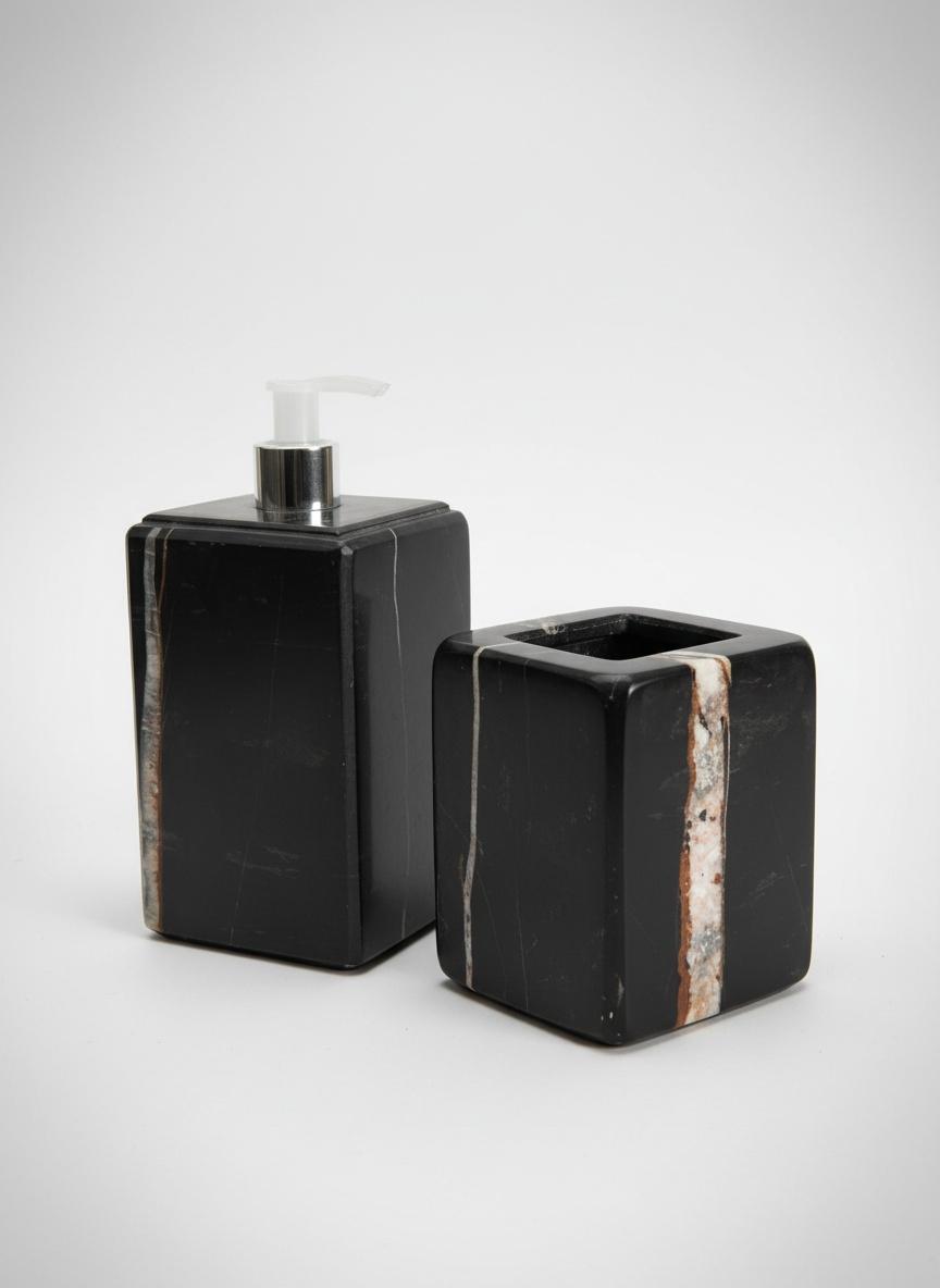 Set of 2pcs black marble bathroom accessories 2