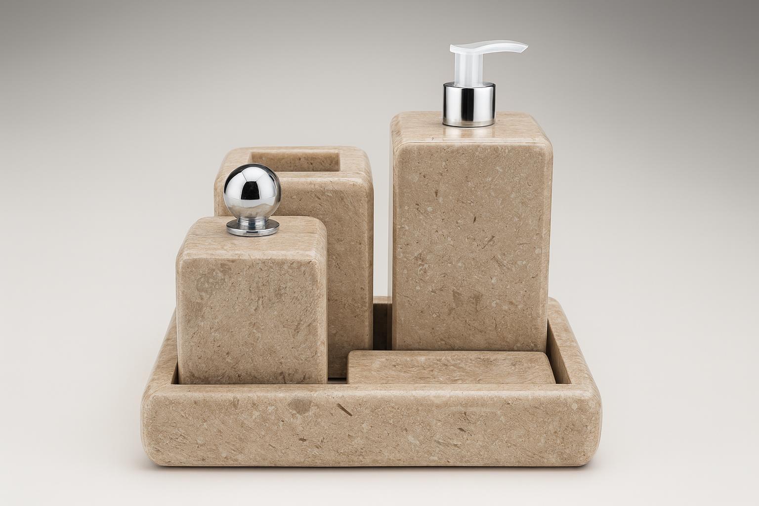 Série 5pcs accessoires salle de bain en marbre grège 1