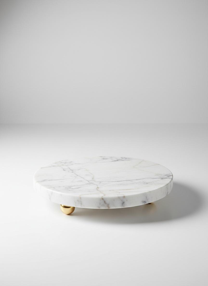 Support rond en marbre blanc avec pieds dorées 2