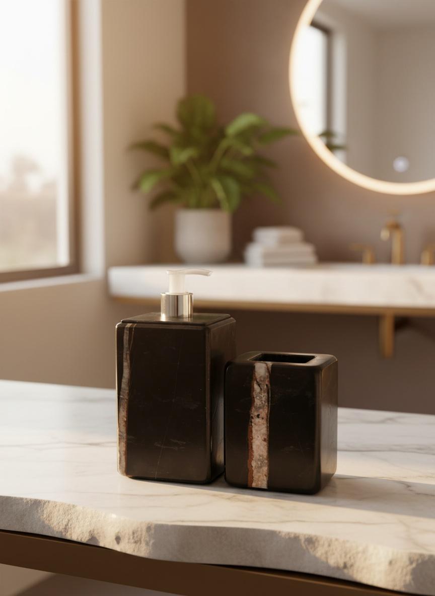 Set of 2pcs black marble bathroom accessories