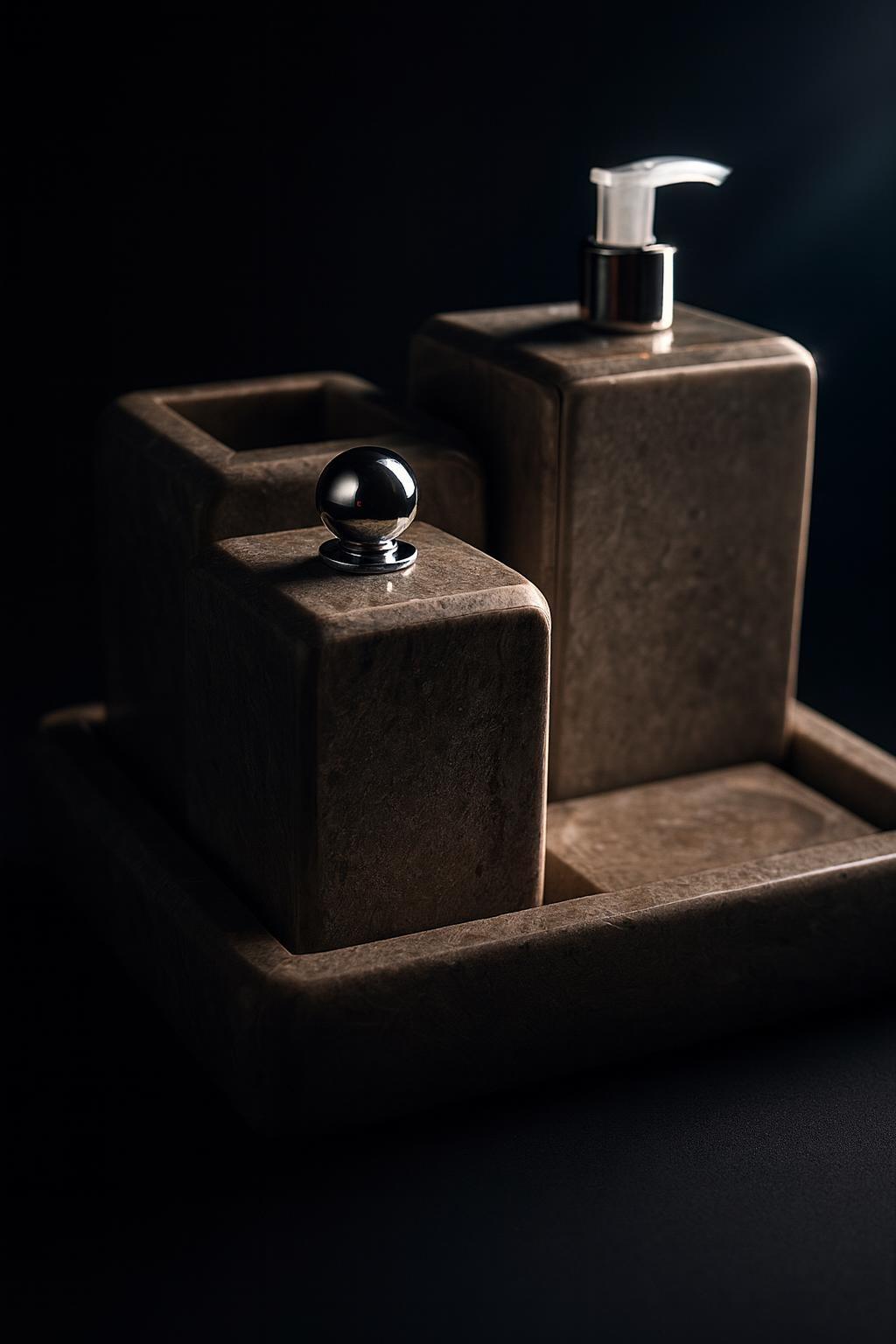 Série 5pcs accessoires salle de bain en marbre grège 3