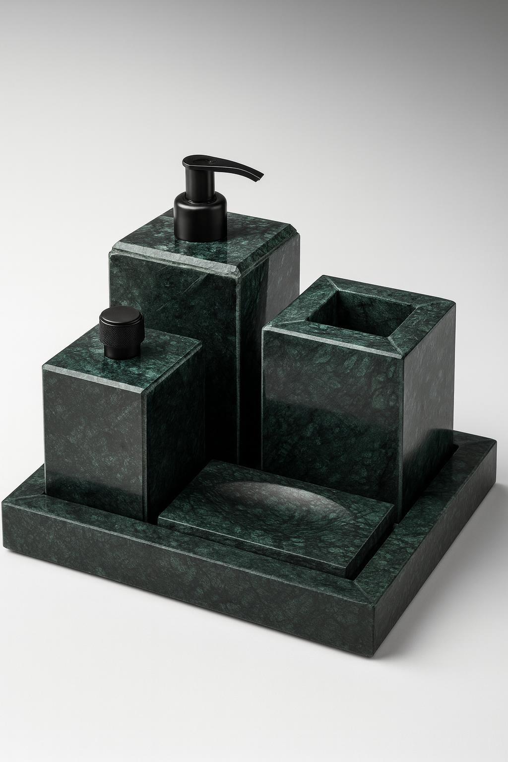 Série 5pcs accessoires salle de bain en marbre vert 1