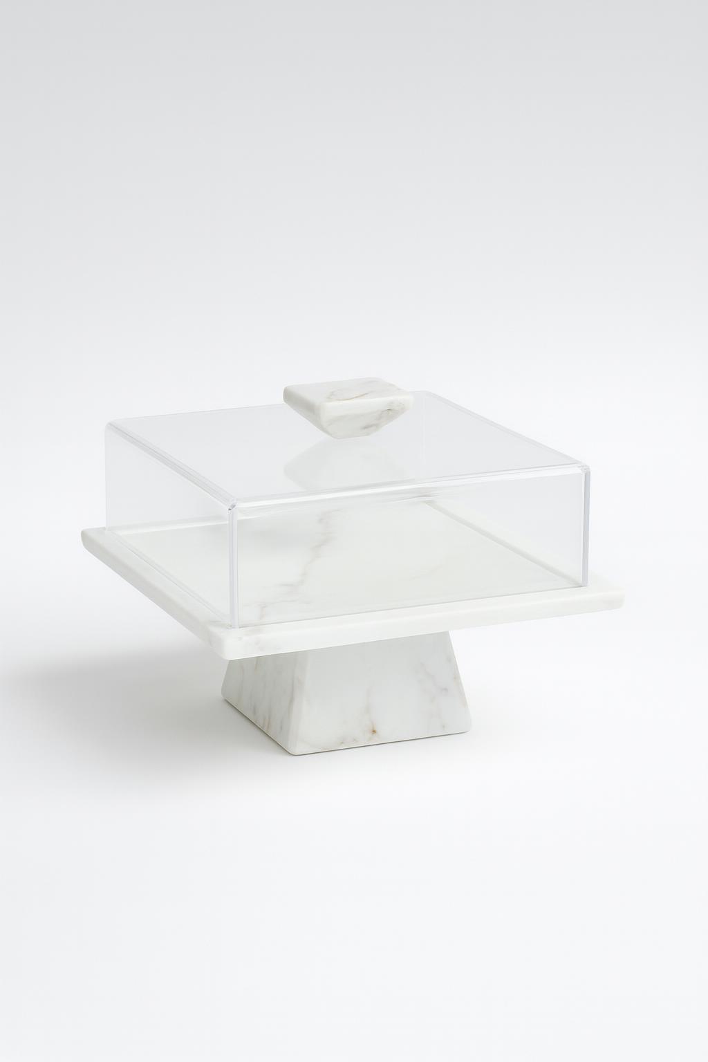 Présentoir carré en marbre blanc et plexi 4