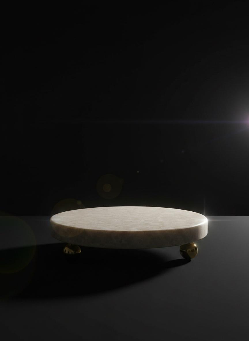 Round Beige Marble Stand with Golden Legs 3