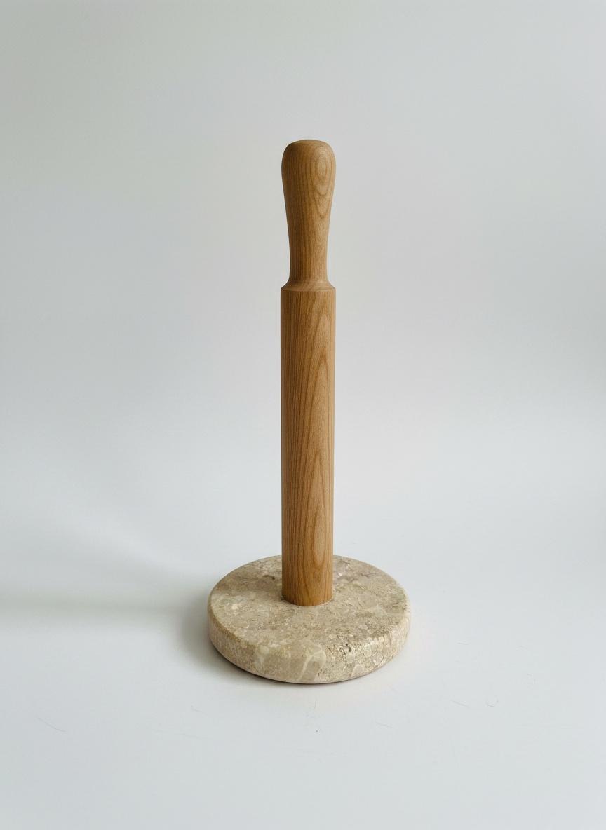 Porte essuie tout en marbre beige et bois 2