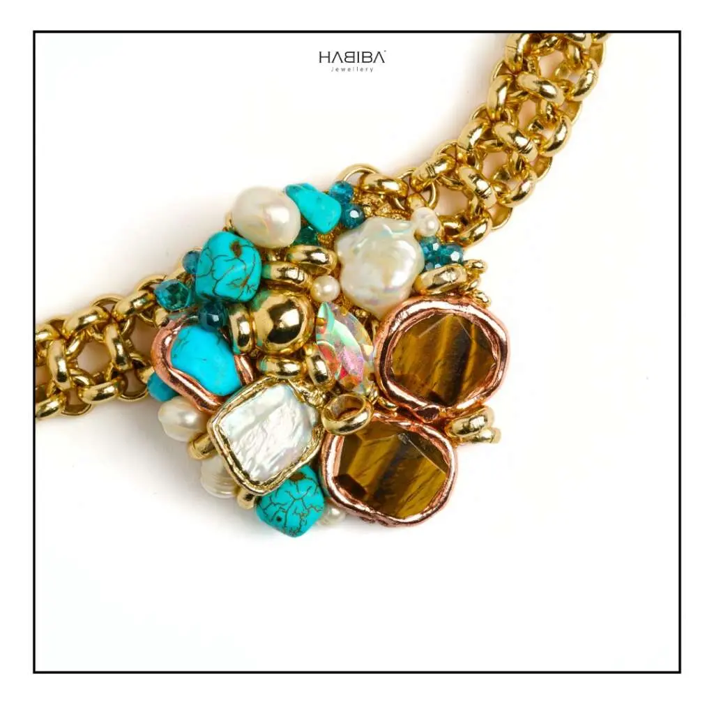 Collier FRIDA œil de tigre et turquoise