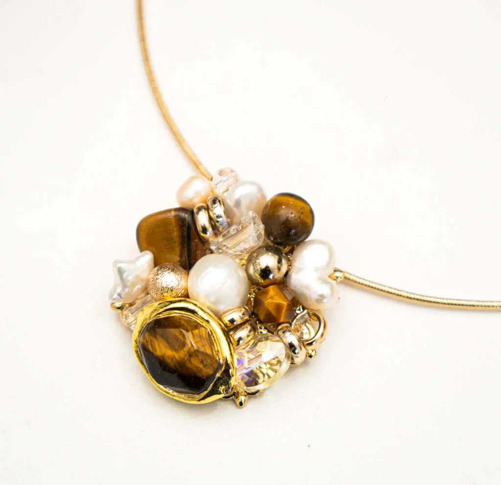 Collier ELISA œil de tigre et perles