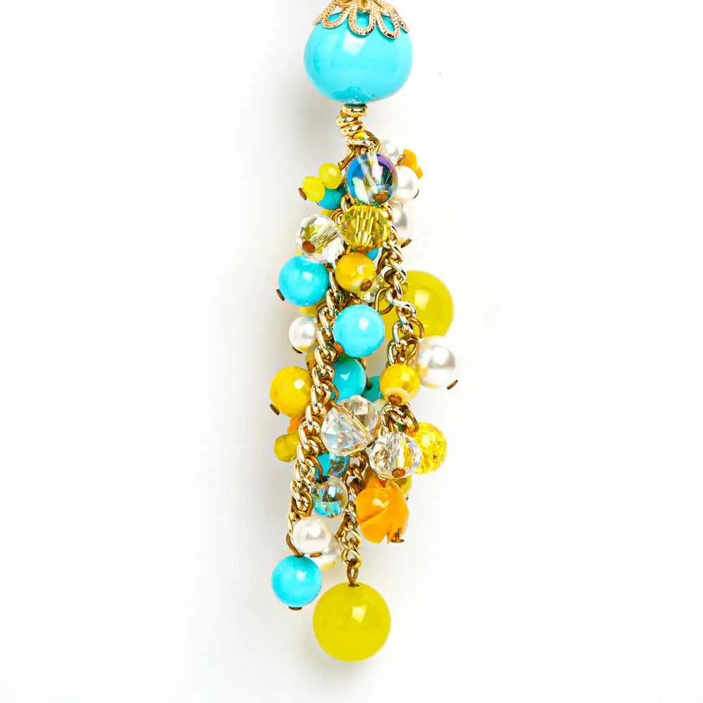 Sautoir POMPONA, Agate miel et Turquoise
