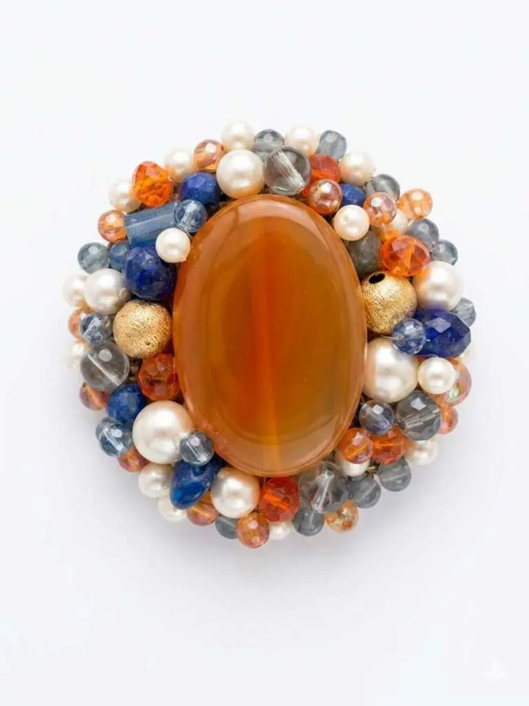 Broche en Agate Miel et Lapis-Lazuli