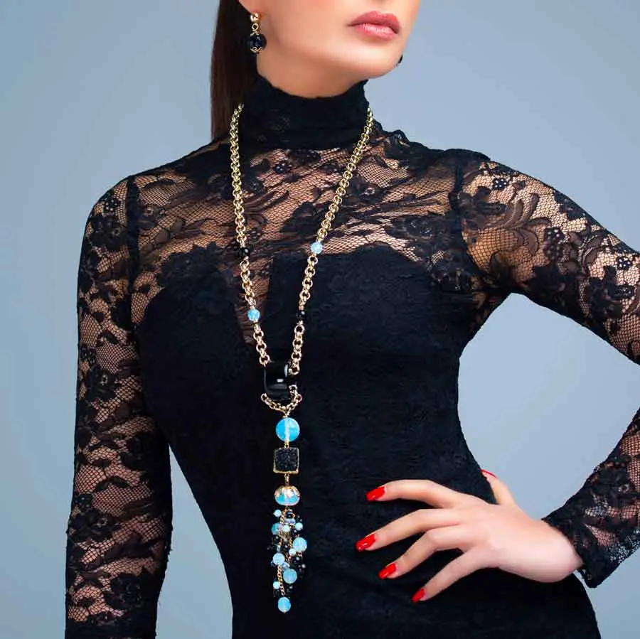 Collier POMPONA, Onyx et Opaline