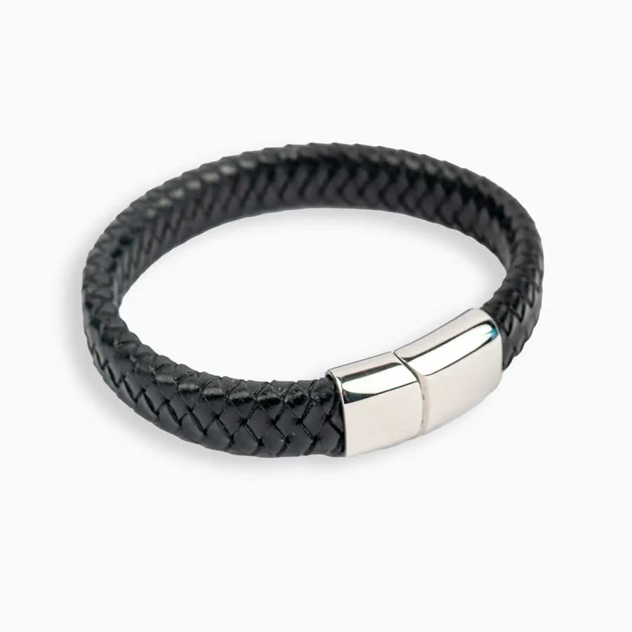 Bracelet en cuir tressé noir