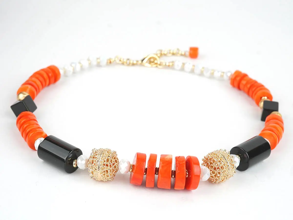 Collier, CORALIA corail et onyx