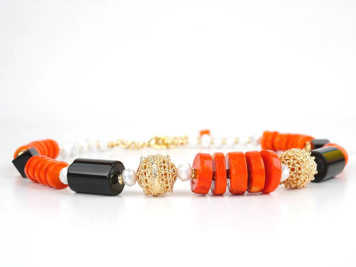 Collier, CORALIA corail et onyx