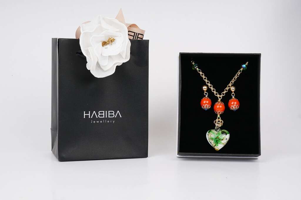 Collier VENEZIA cœur blanc et vert