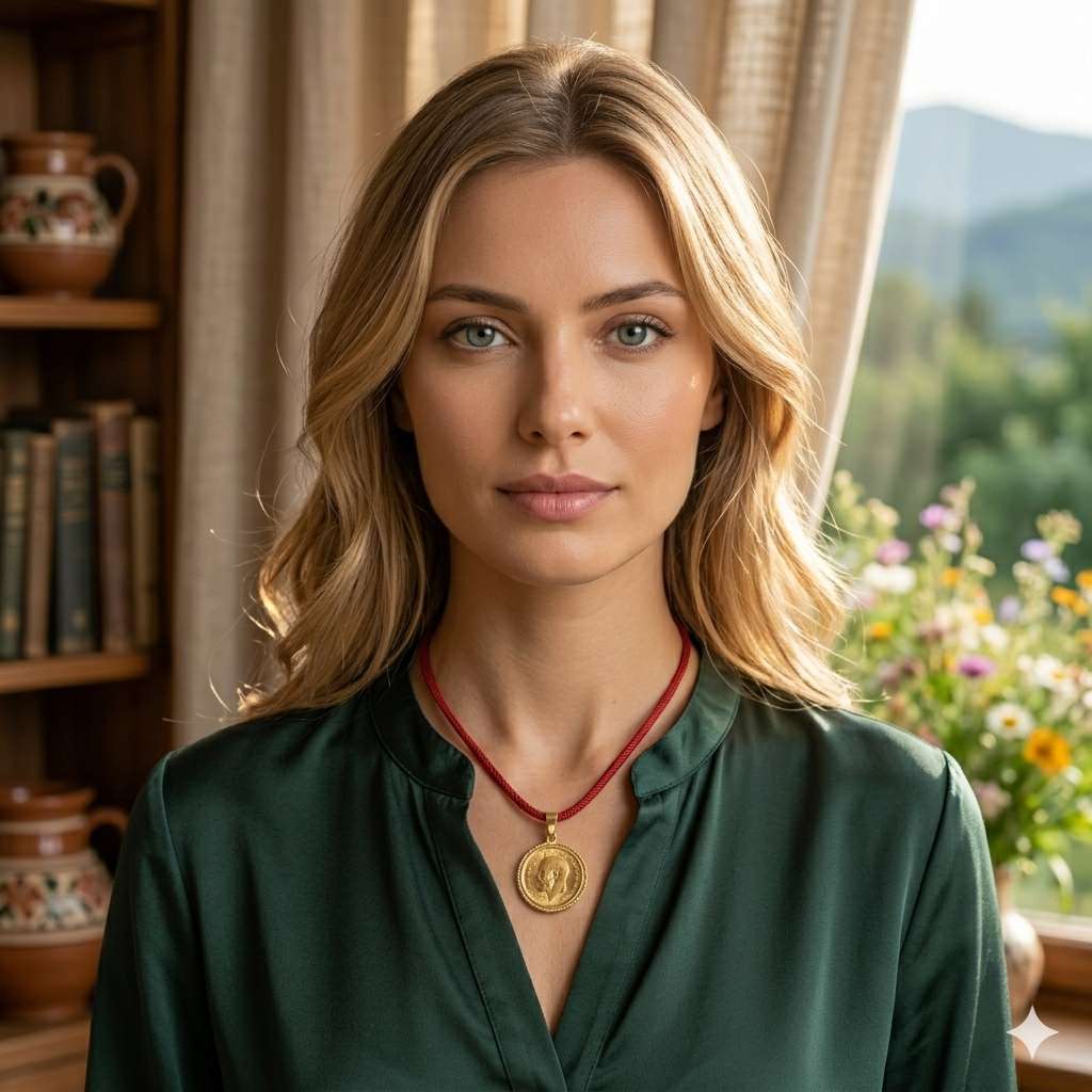 Collier Lira sur cordon en soie rouge