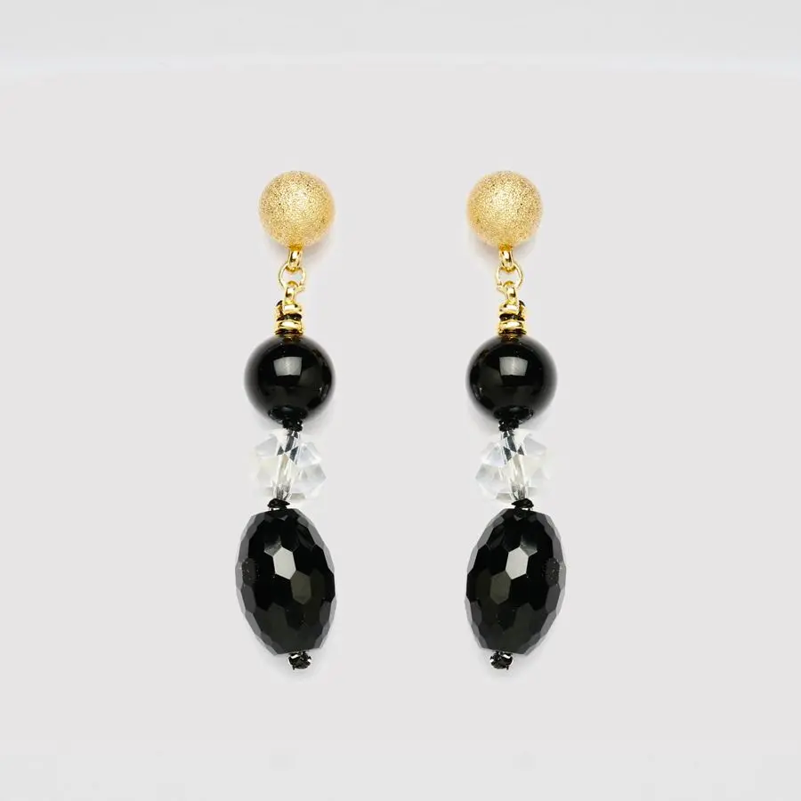 Boucles d’oreilles en onyx et cristal