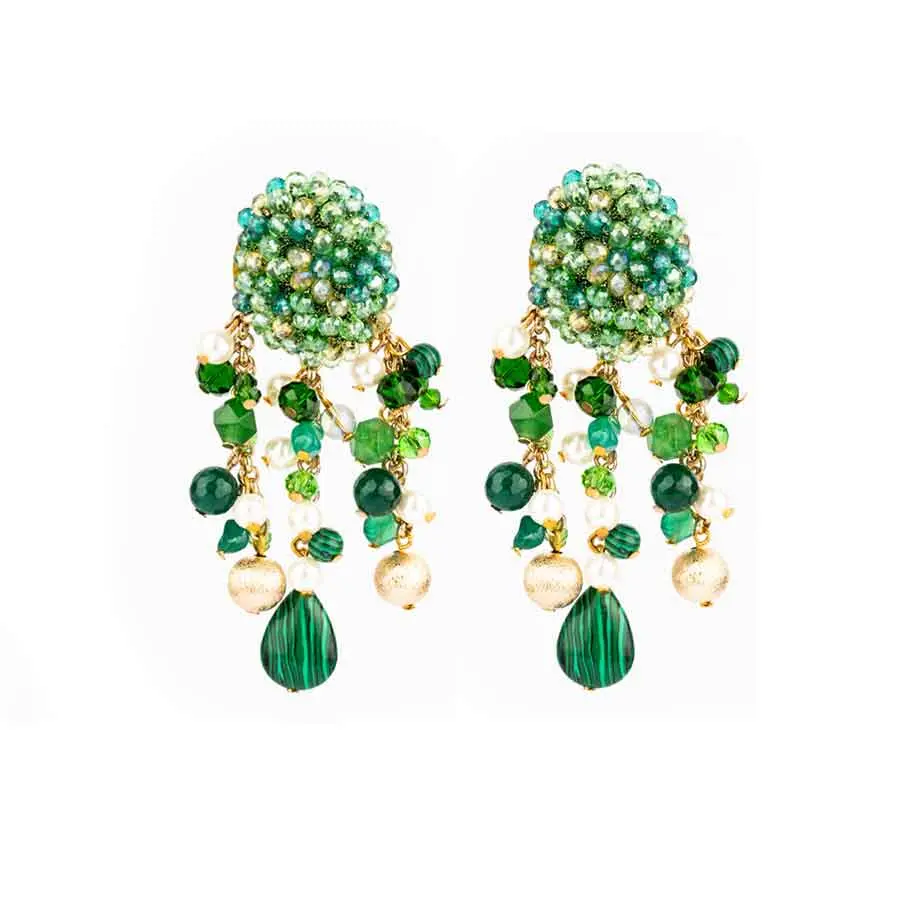 Boucles d'oreilles, Dôme de SOFIA, pendantes en vert malachite