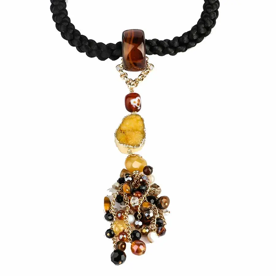 Collier AFRICANA Cordon soie et Agate marron