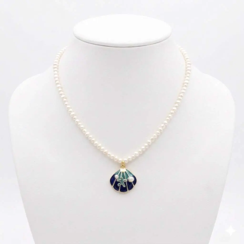 Collier en perles Coquillage bleue