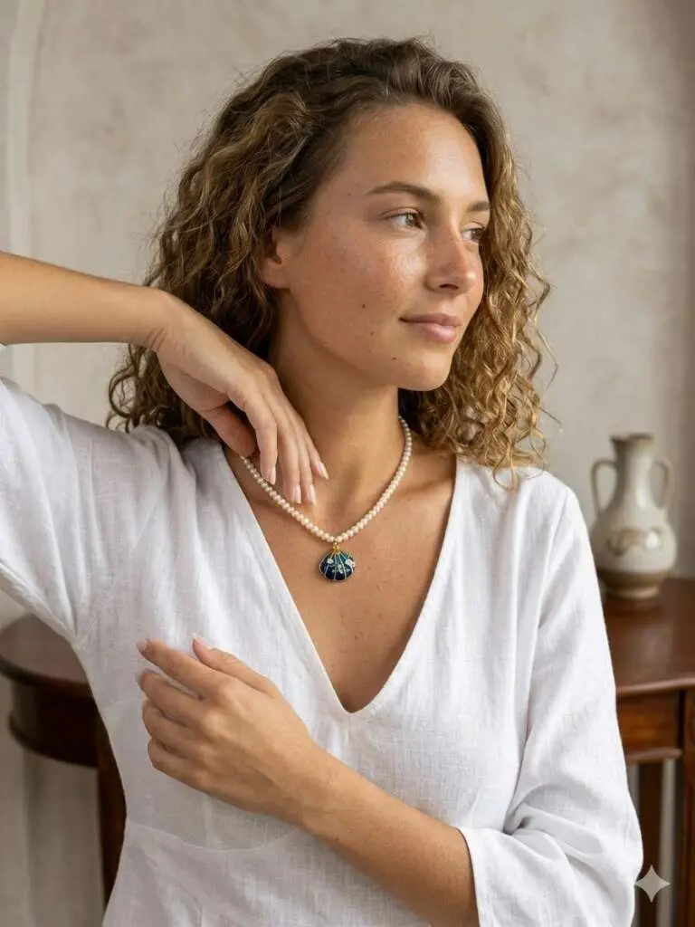 Collier en perles Coquillage bleue