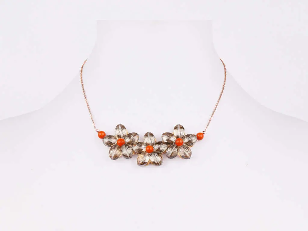 Collier FLORIA sur chaine avec fleur gris