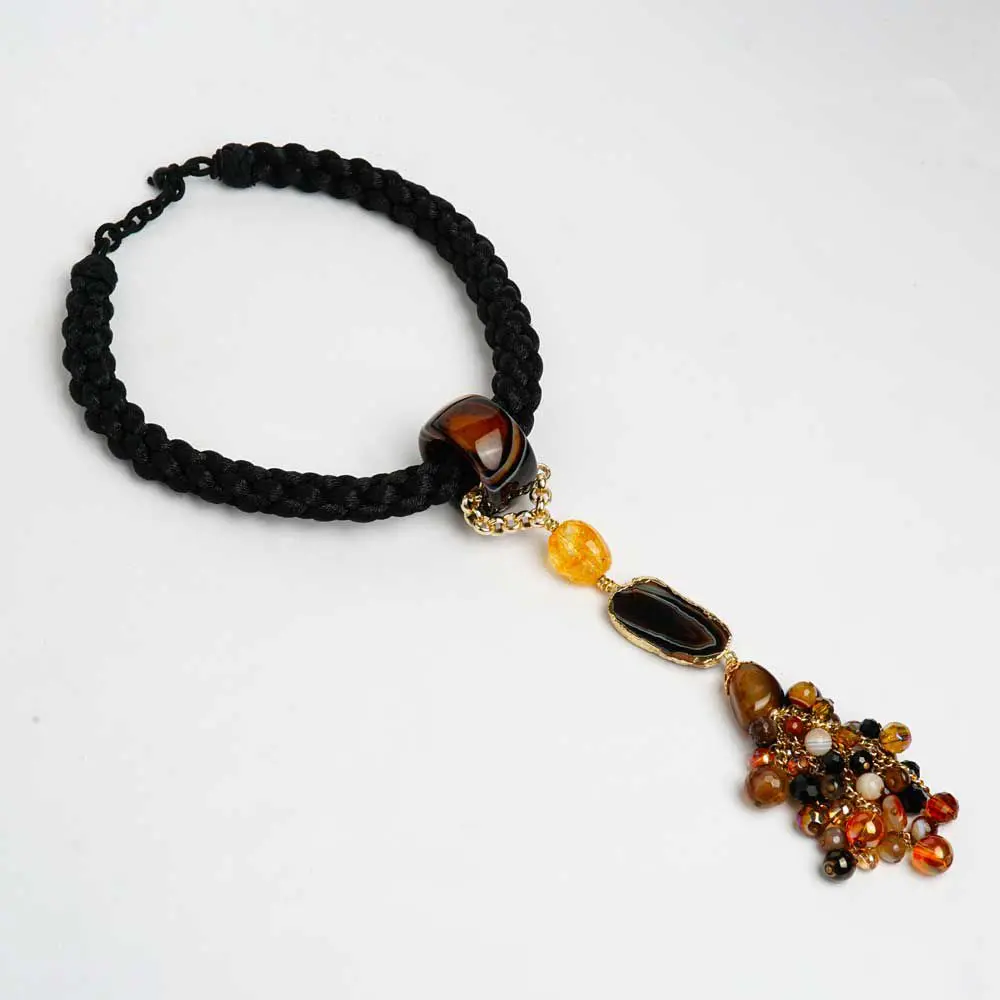 Collier AFRICANA Cordon soie et Agate