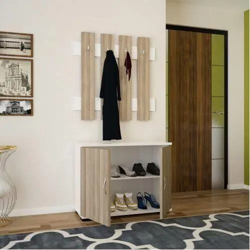 Wall coat rack with shoe unit