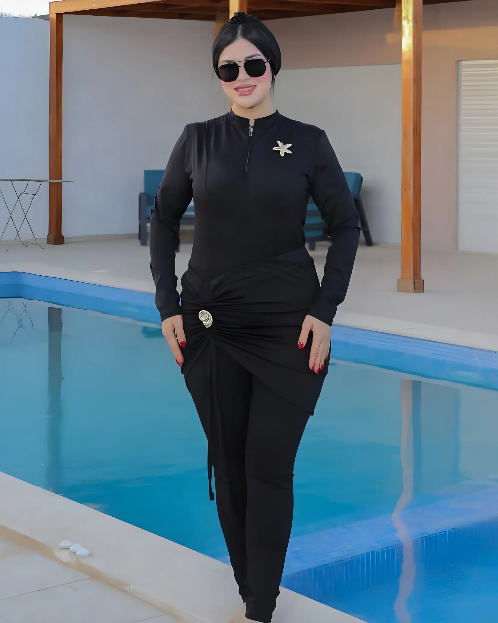 Burkini Jasmina noir motifs blancs