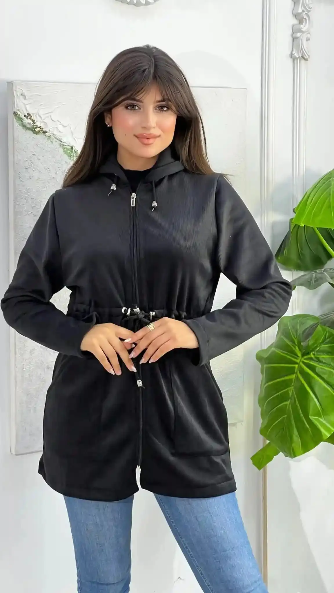 Veste à capuche en velours