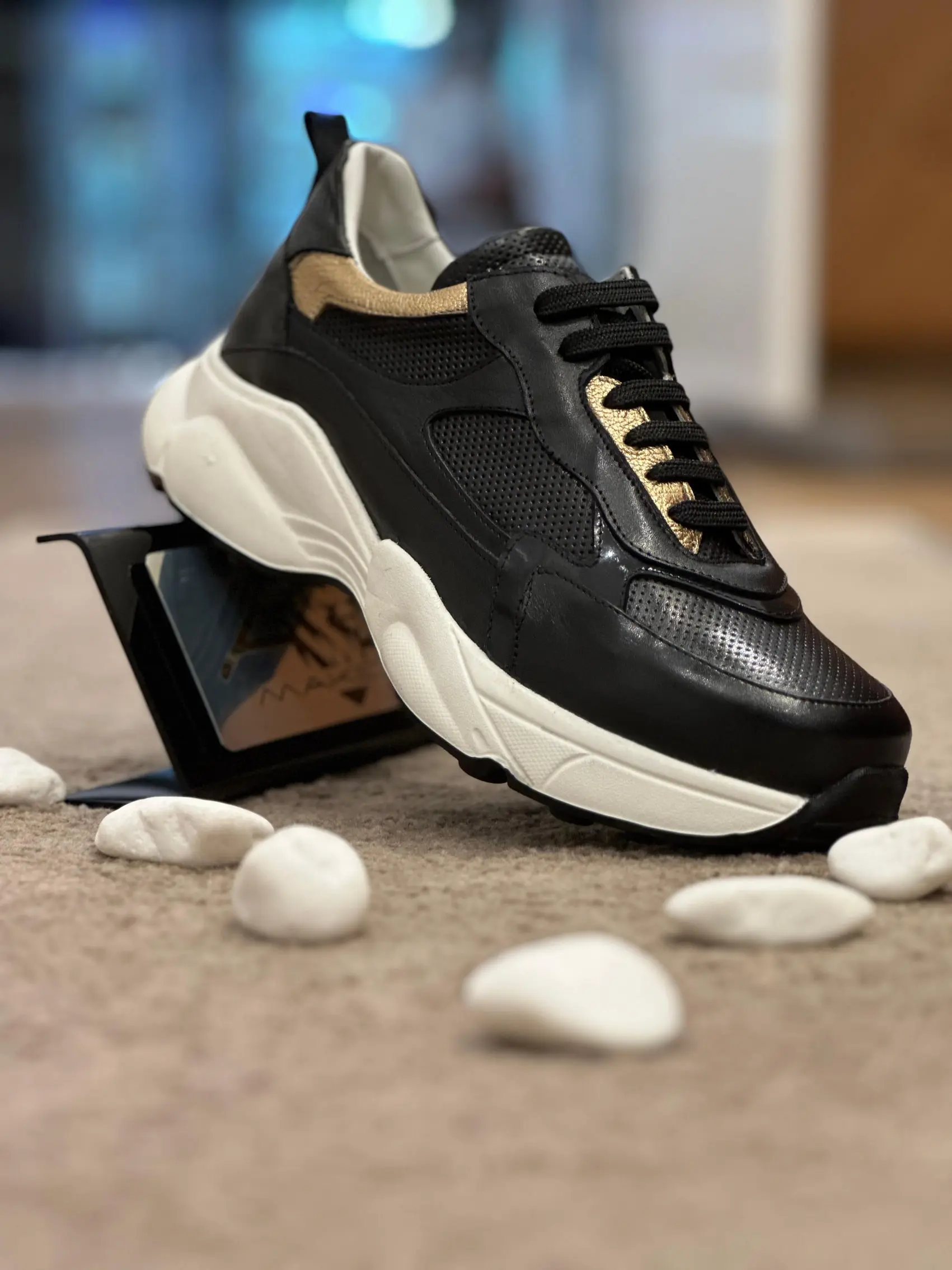 Baskets en cuir – EVA03 – BLANC NOIR