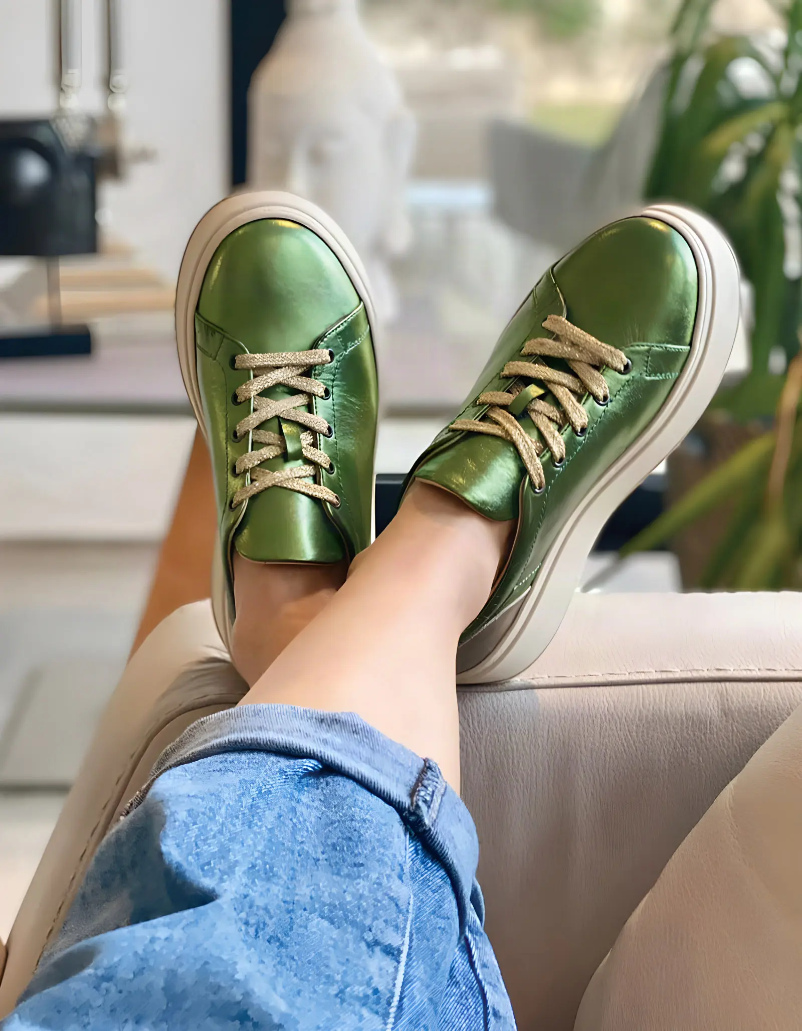 Baskets en cuir Loly01- Laminato Menthe