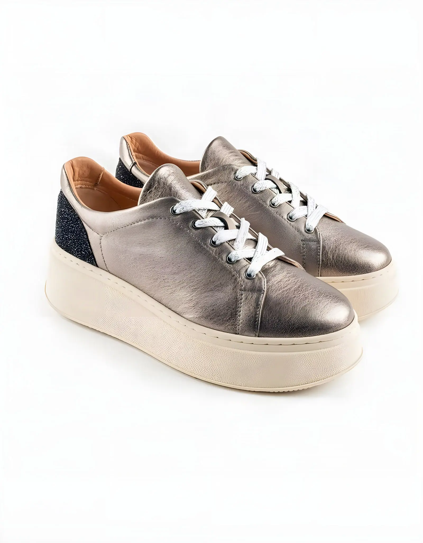 Baskets en cuir Loly01 – Taupe Glimer Noir