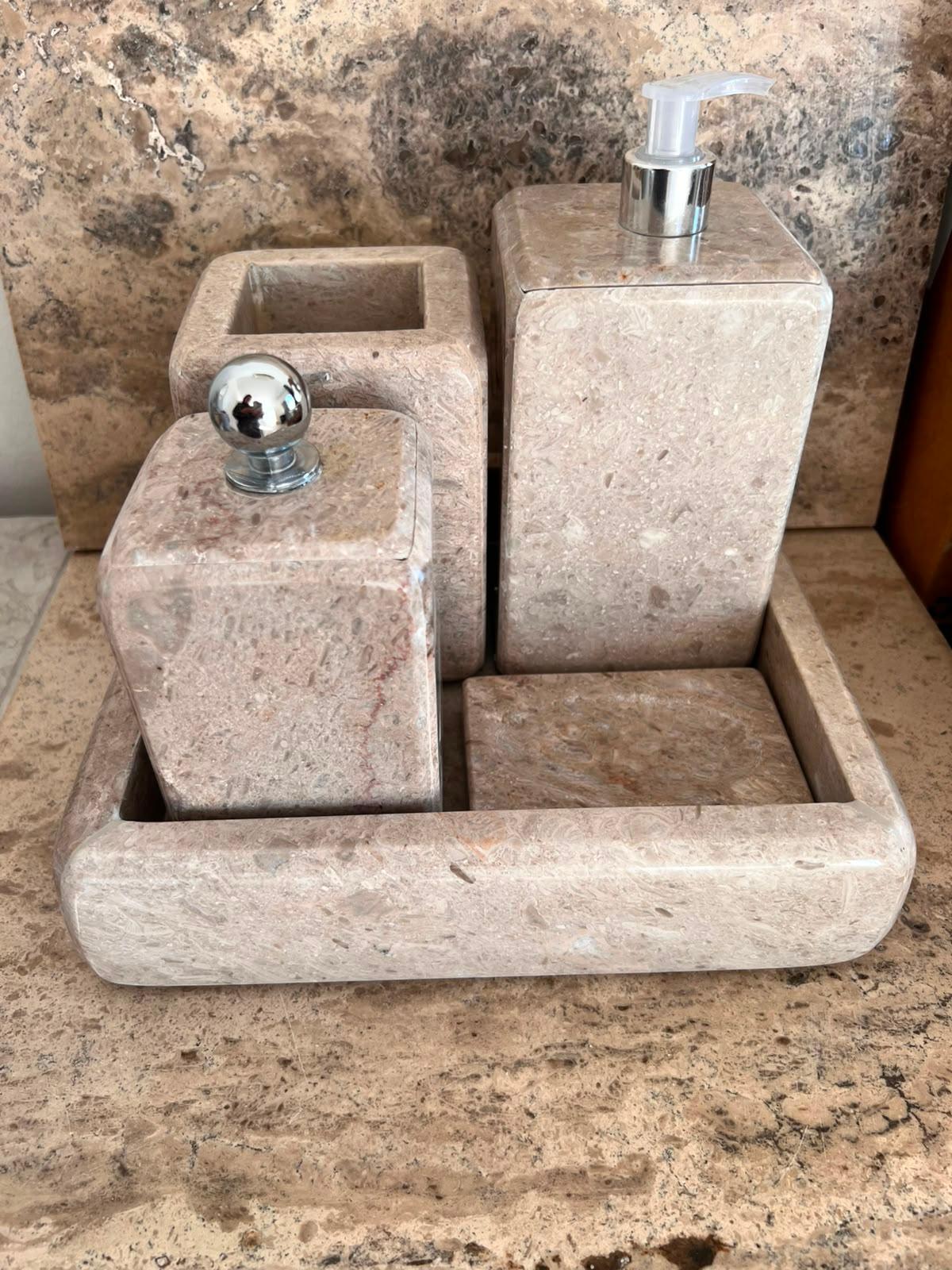 Série 5pcs accessoires salle de bain en marbre grège 4
