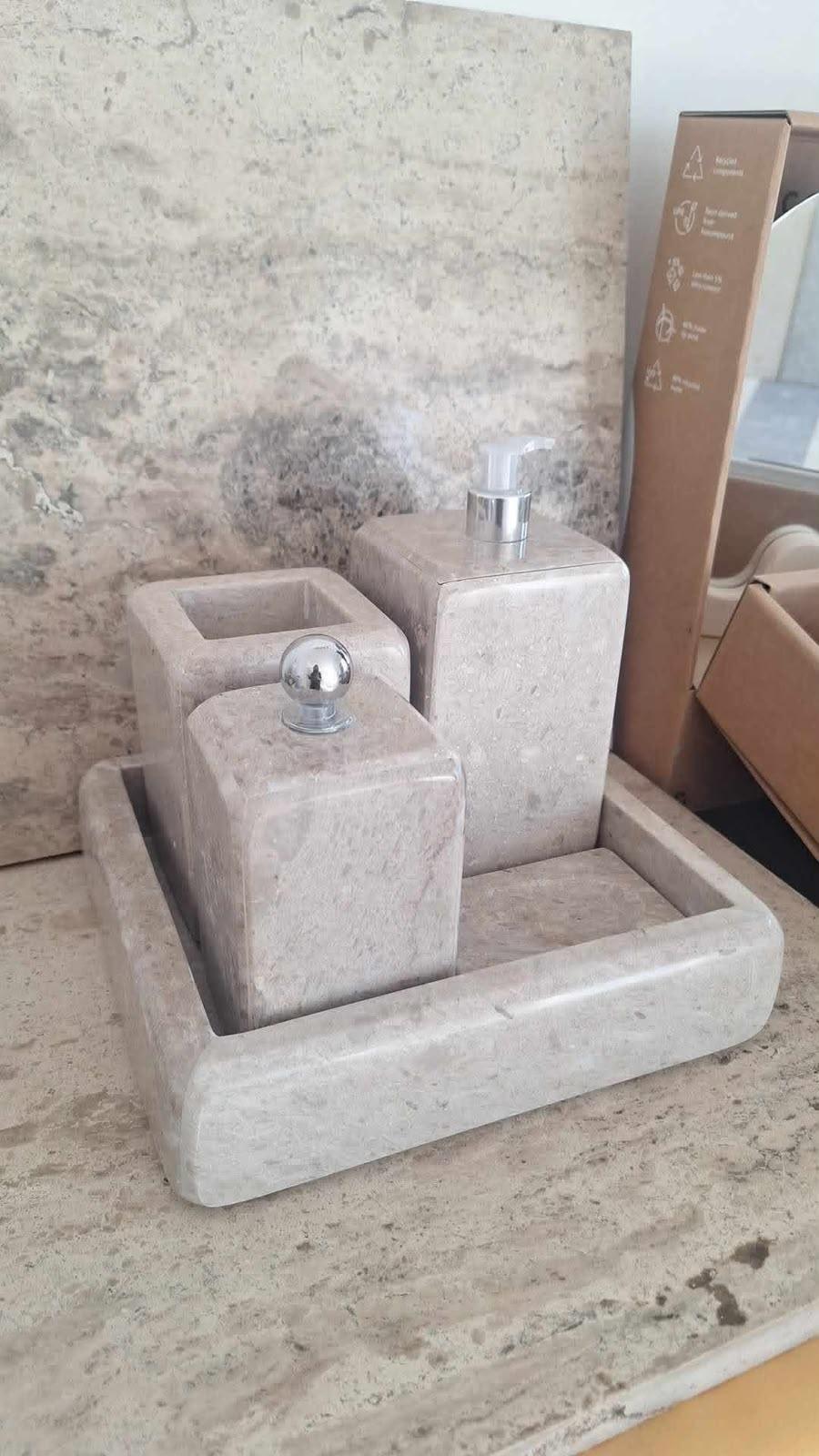 Série 5pcs accessoires salle de bain en marbre grège 5