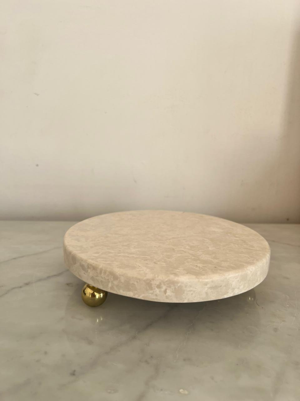 Round Beige Marble Stand with Golden Legs 4