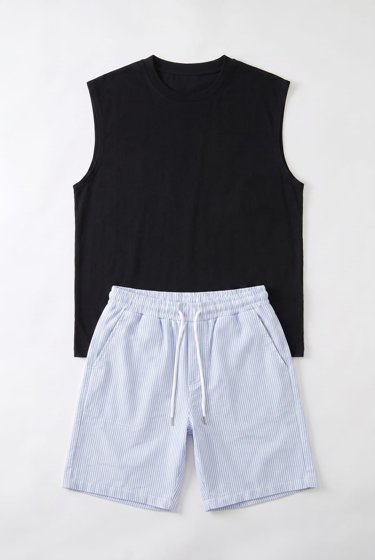 Tank Top + Striped Shorts Blue 2