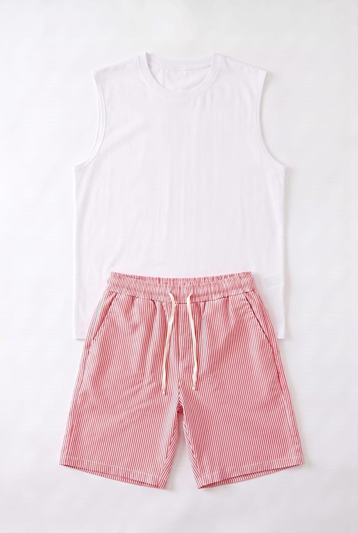 Tank Top + Striped Pink Shorts Set 1