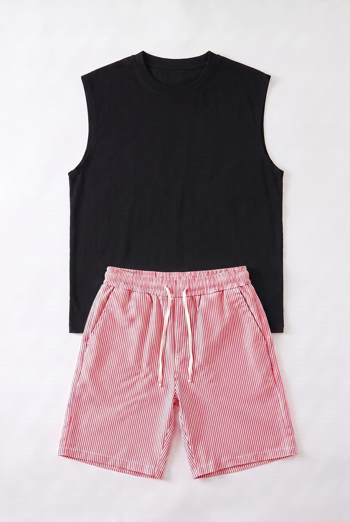 Tank Top + Striped Pink Shorts Set 2