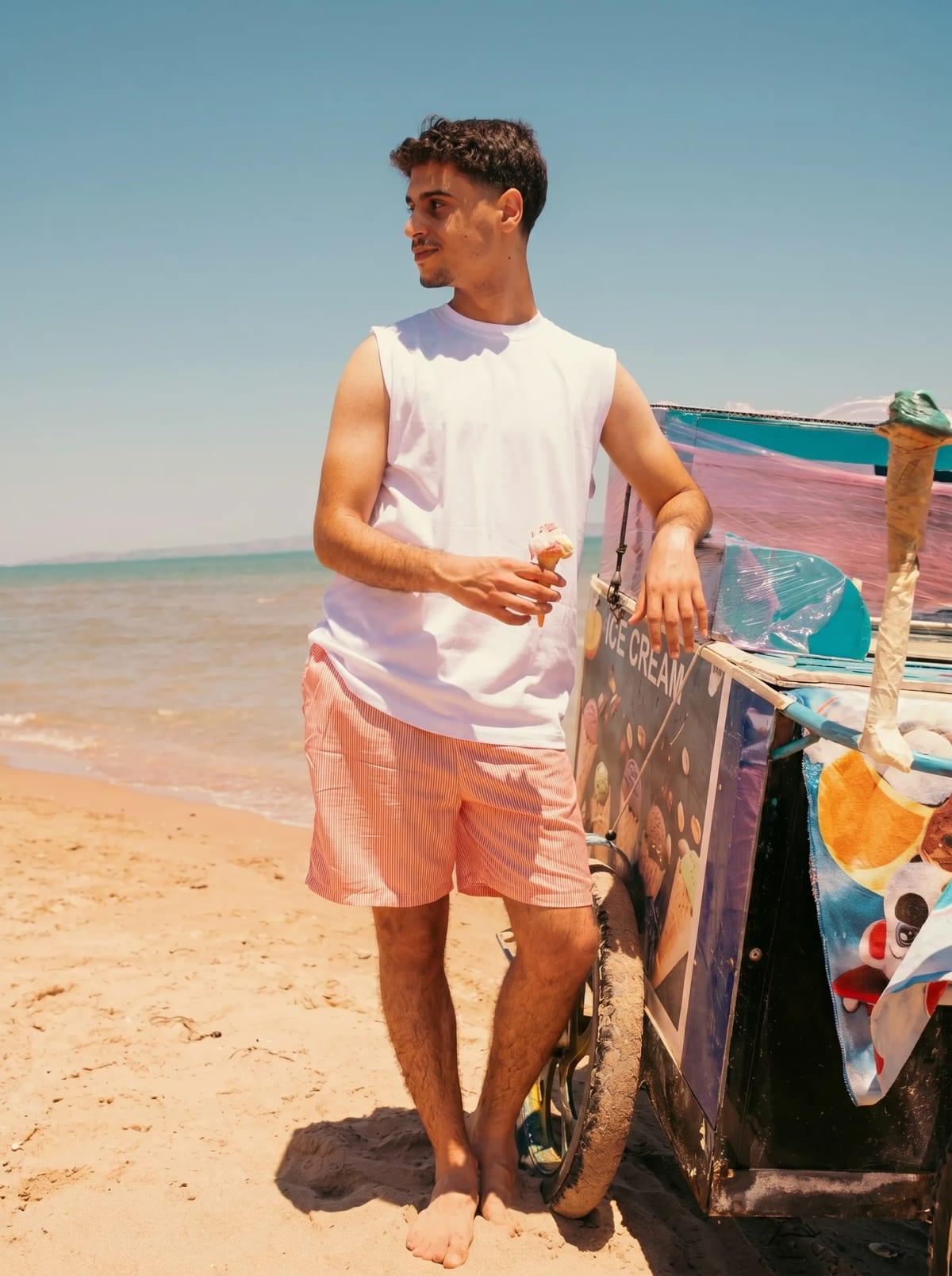 Tank Top + Striped Pink Shorts Set 3