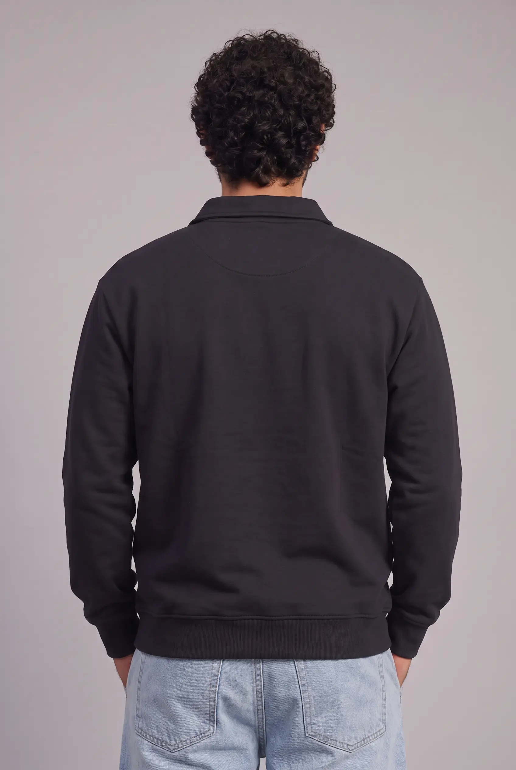 Set Sweat Col Zip Noir & Jean Large Bleu 4