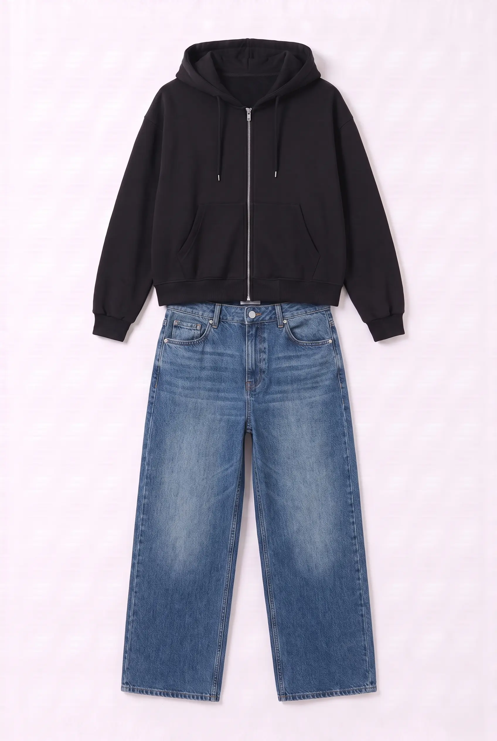 Set Veste Zip Noir & Jean Bleu Fonce