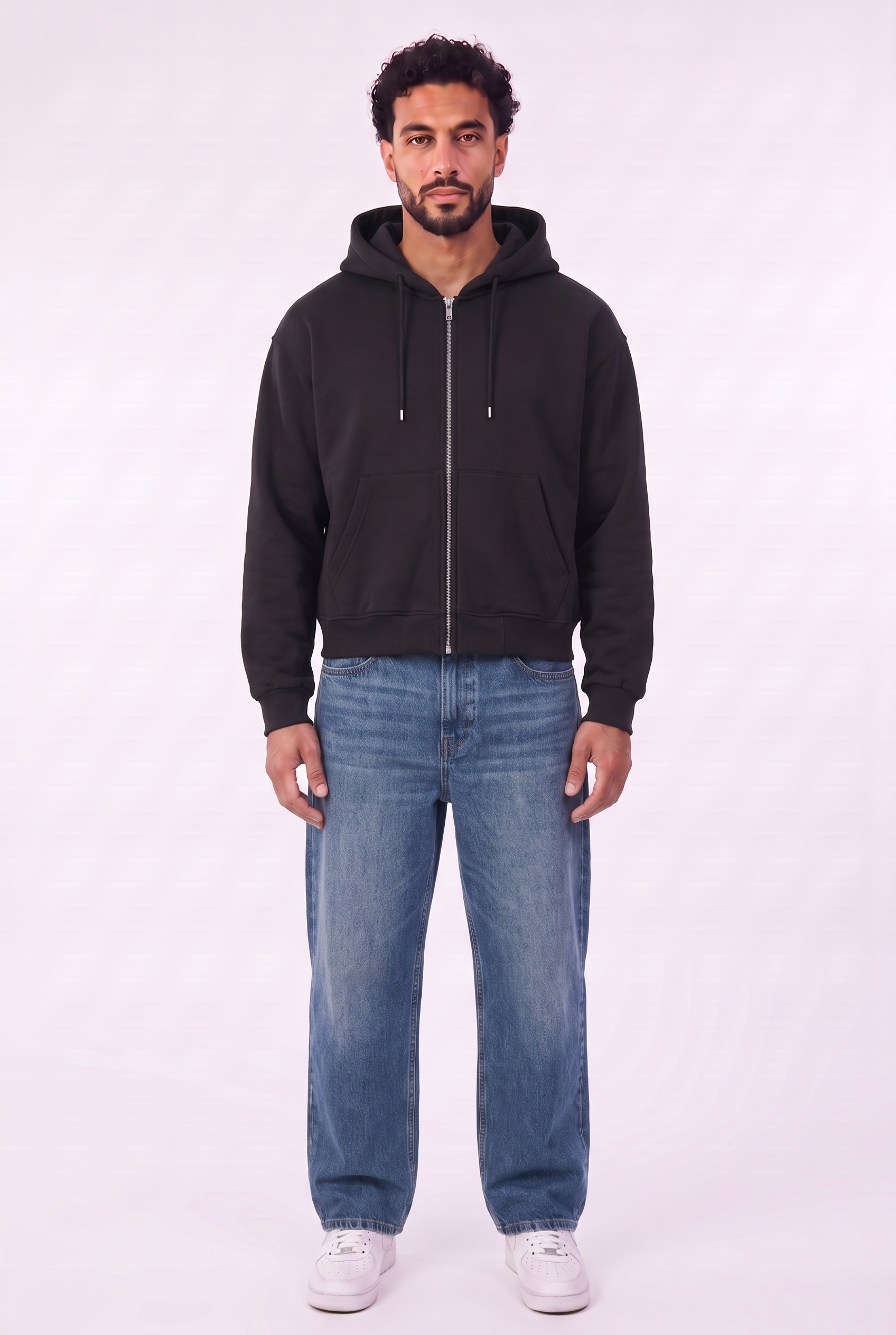 Set Veste Zip Noir & Jean Bleu Fonce 2